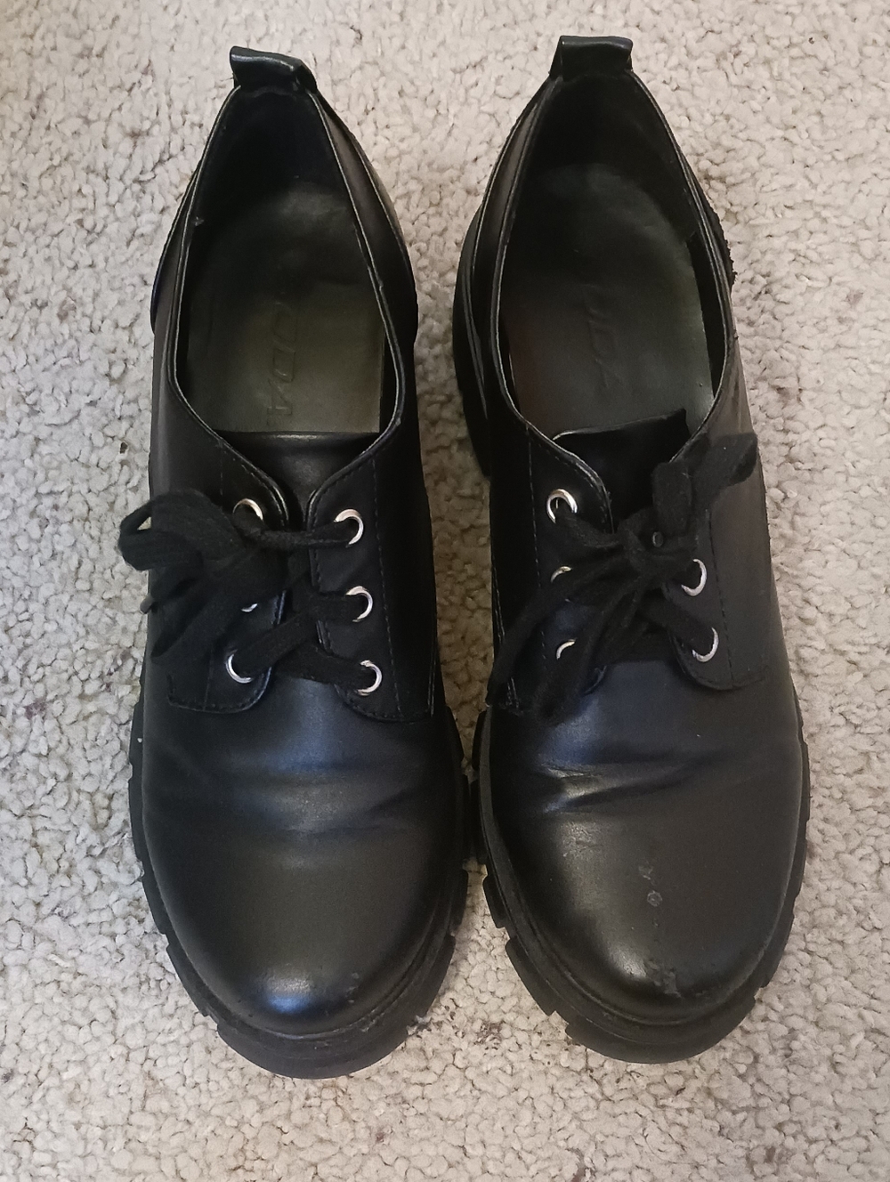 Soda Black Lace-Up Flats